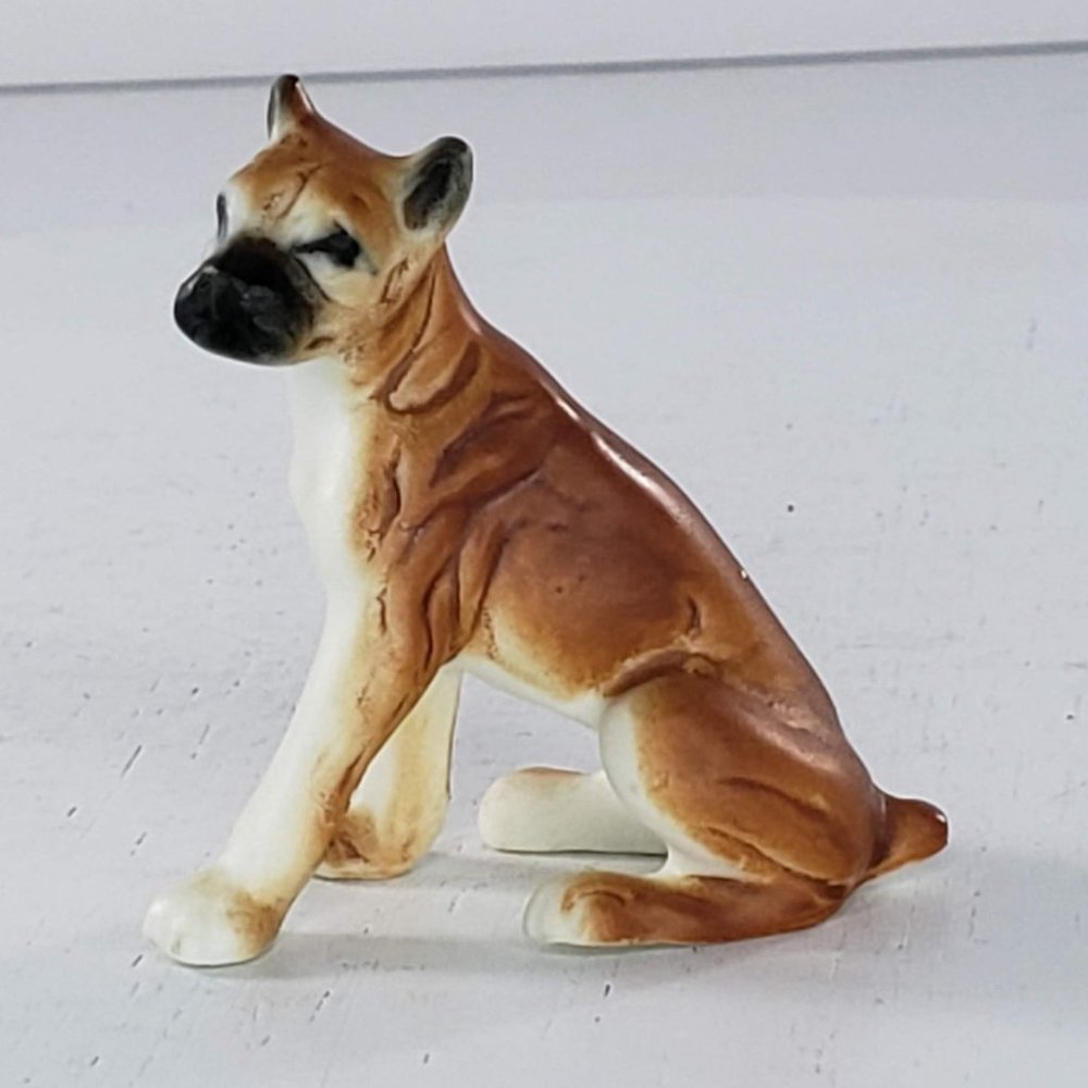 Vintage Bone China Boxer Dog Figurine Sitting Japan